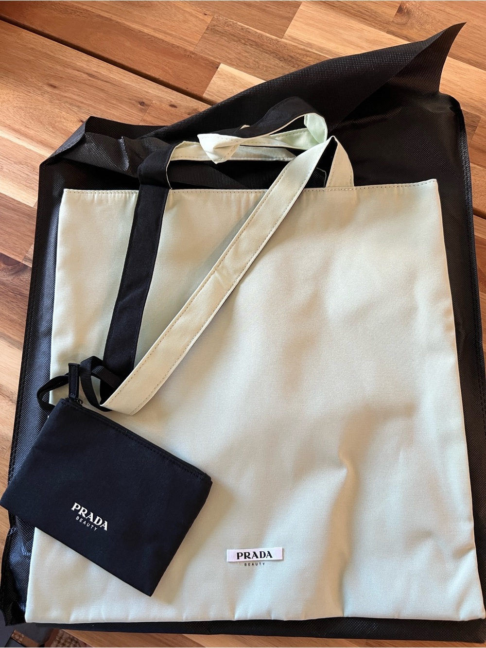 Prada Light Green Messenger Tote with Black Accents